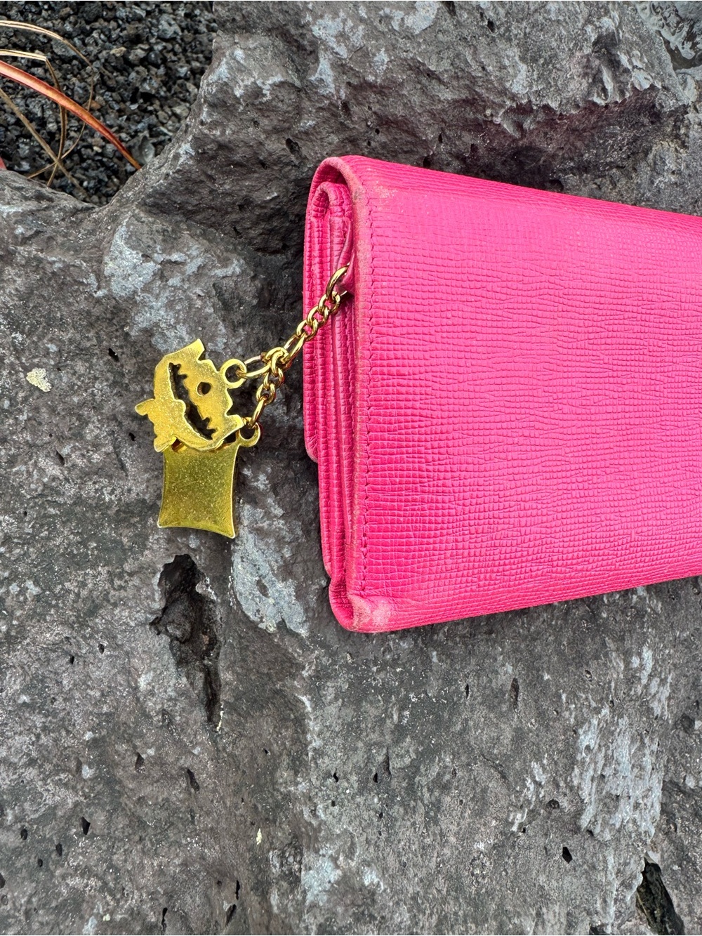 MCM Hot Pink Leather Trifold Wallet Charm Detail with COA - Picture 6 of 16